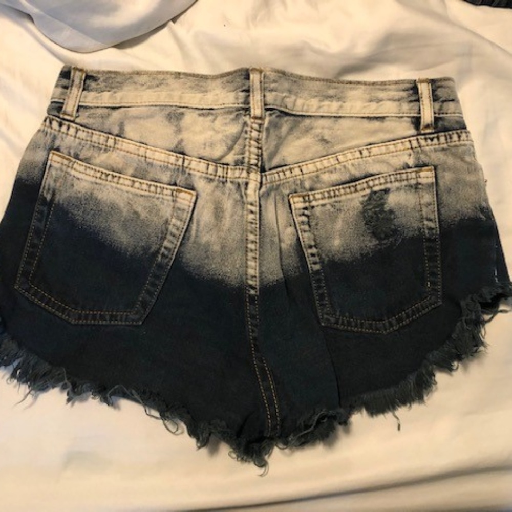 acid washed two tone high waisted shorts